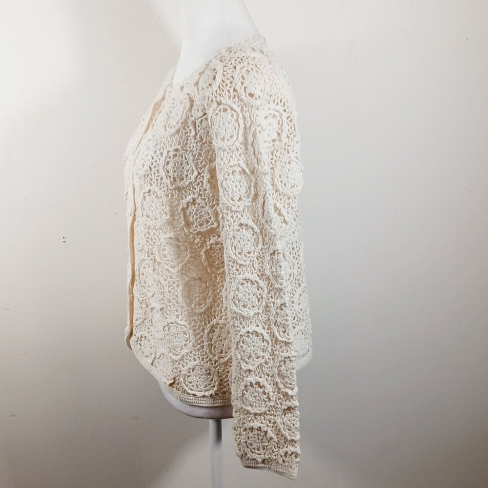 MODA INT'L Crochet Open Knit Cardigan, Cream, Size Medium, Cottagecore, Boho - Picture 7 of 16